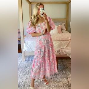 Lilly Pulitzer Sz 0 Katalina Midi Eyelet Dress in Multi Sunset Dreamer